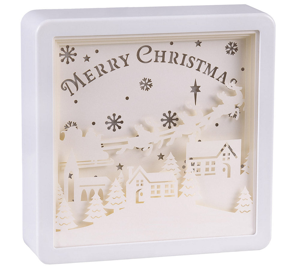 Quadro Paesaggio Papercut Luci 16x16 Addobbi Natale