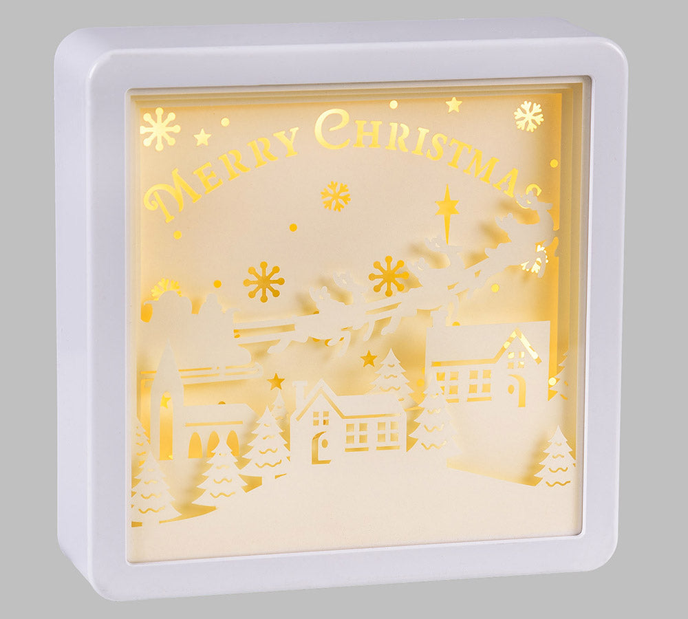 Quadro Paesaggio Papercut Luci 16x16 Addobbi Natale