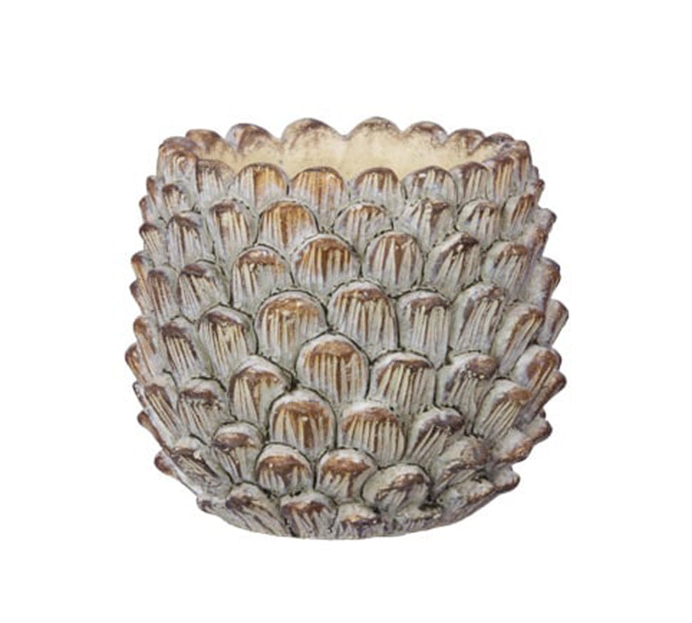 Vaso Pigne Cemento D 14,5 H 11 Decorazioni Composizione Floreale