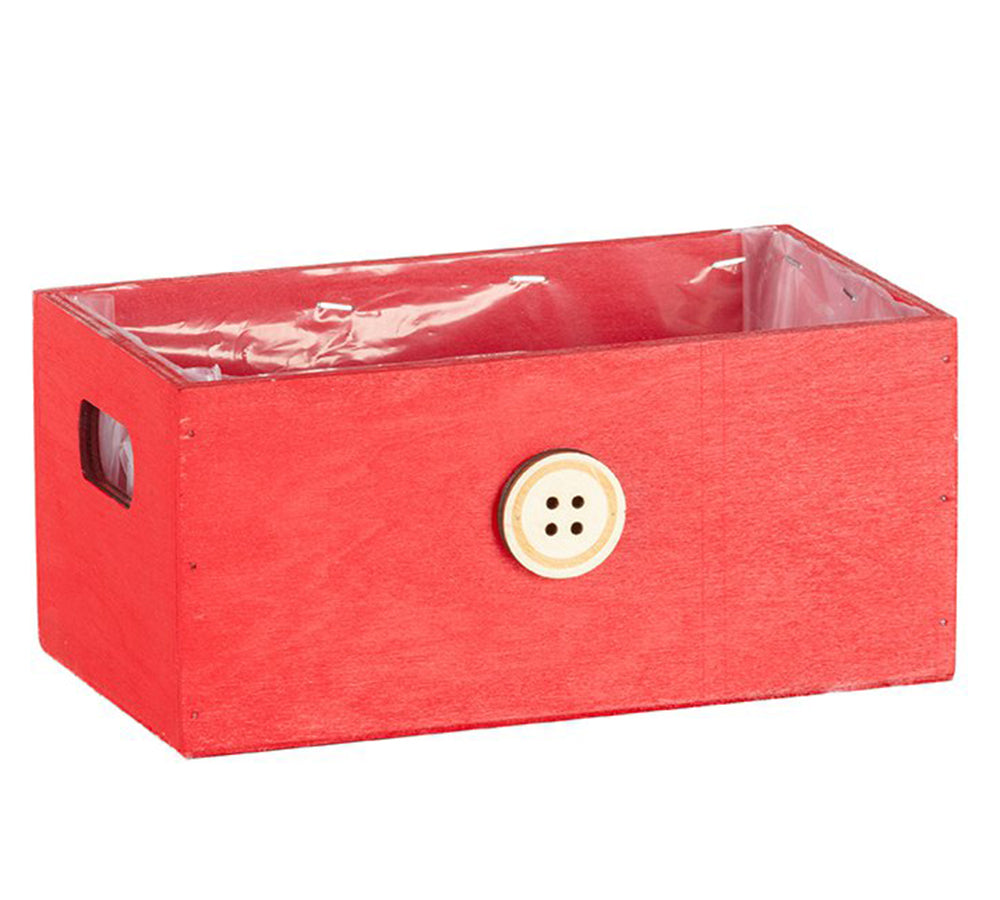 Cassetta Rossa Bottone 22x12x10 Legno Composizione Floreale