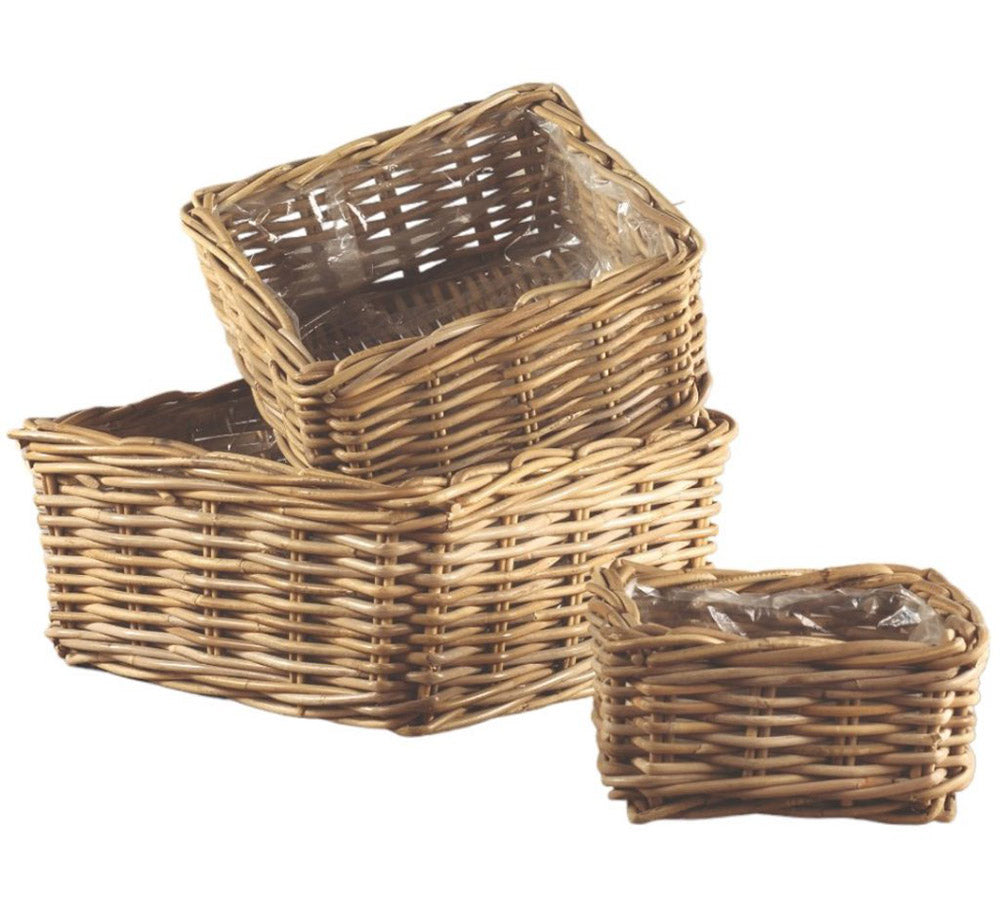 Cesto Rattan Quadrato S/3 Decorazioni Composizione Floreale