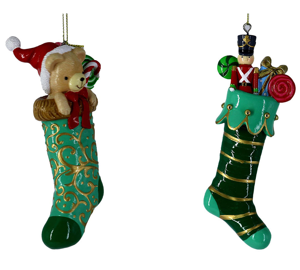 Calza Resina Soldato Orsetto Decorazioni Addobbi Natale