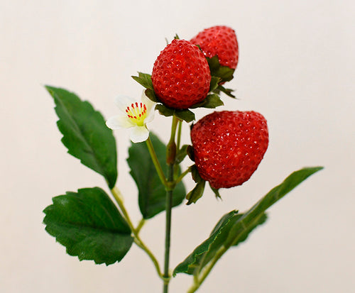 12 Rametti Da 3 Fragole Con Fiore Da 25 Cm