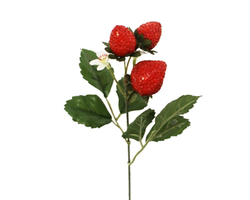 12 Rametti Da 3 Fragole Con Fiore Da 25 Cm