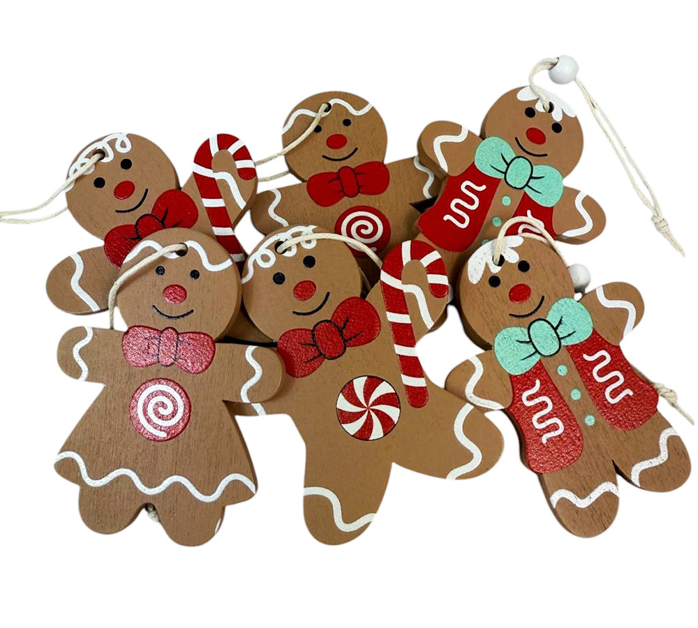 Biscotti Legno Pan Di Zenzero Pz 6 Decorazioni Appendere Addobbi Natale