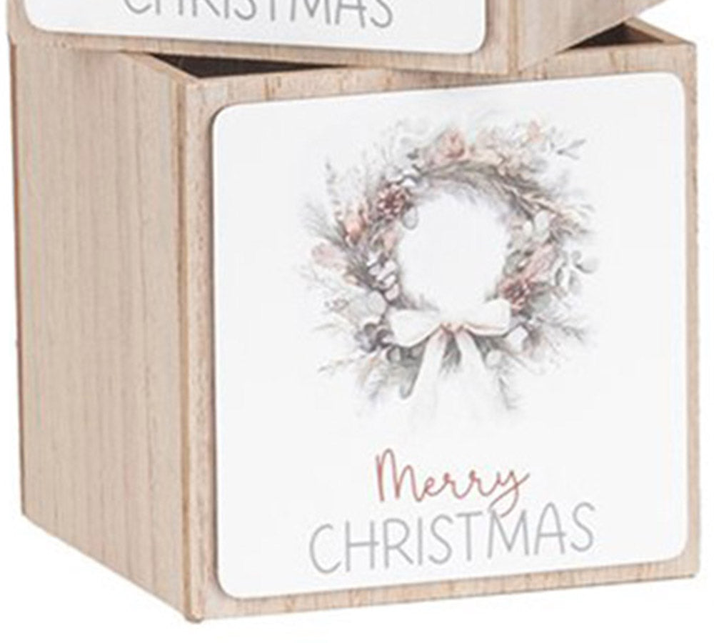Cassetta Legno Natale 12x12x12 Composizione Floreale Addobbi