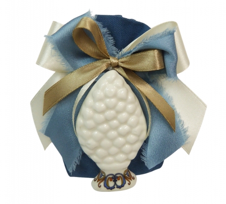 Bomboniere Matrimonio Sacchetto Cotone Blu Pigne Siciliana Applicazione