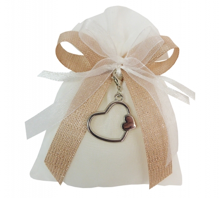 Bomboniere Matrimonio Sacchetto Organza Applicazione portachiavi Cuore