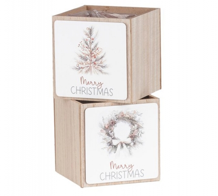 Cassetta Legno Natale 12x12x12 Composizione Floreale Addobbi