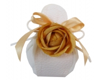 Bomboniere Sacchetto Bianco Misto Ecopelle Matrimonio Applicazione Fiore Giallo