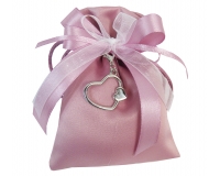 Bomboniere Matrimonio Sacchetto Raso Rosa Applicazione portachiavi Cuore