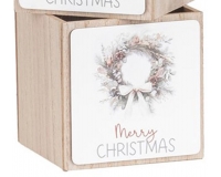 Cassetta Legno Natale 12x12x12 Composizione Floreale Addobbi